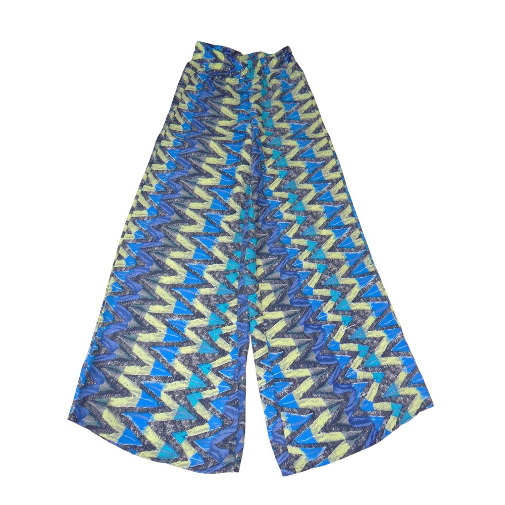 Francescas E2 Clothing Blue Green Geometric Chevron Wide Leg Palazzo Pants S